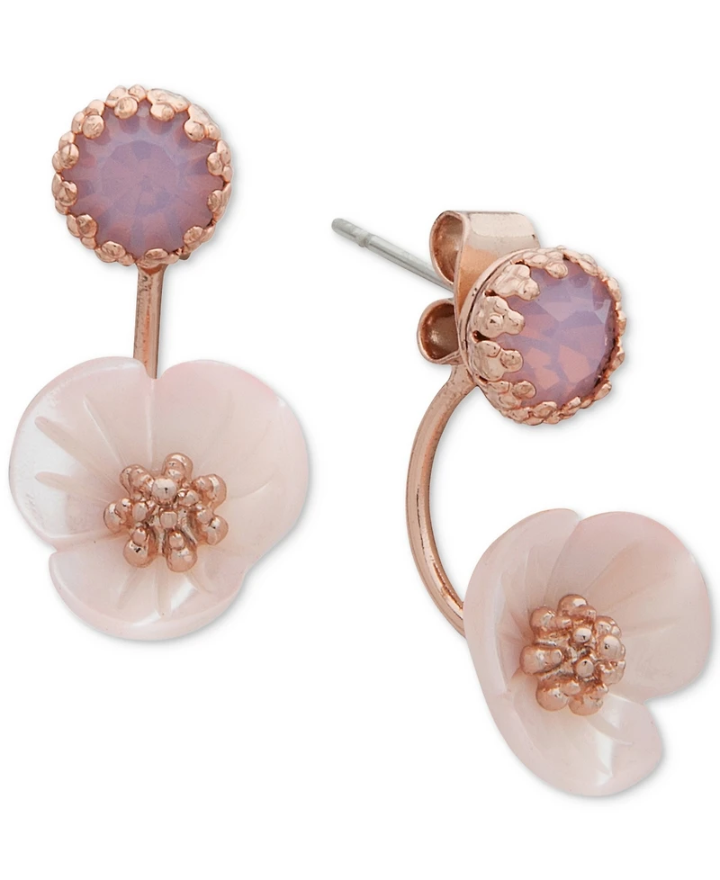 lonna & lilly Gold-Tone White Flower Front and Back Earrings