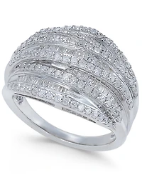 Diamond Multi-Row Cluster Ring (1 ct. t.w.) Sterling Silver