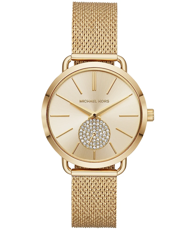 Michael Kors Women's Portia Gold-Tone Stainless Steel Mesh Bracelet Watch 37mm
