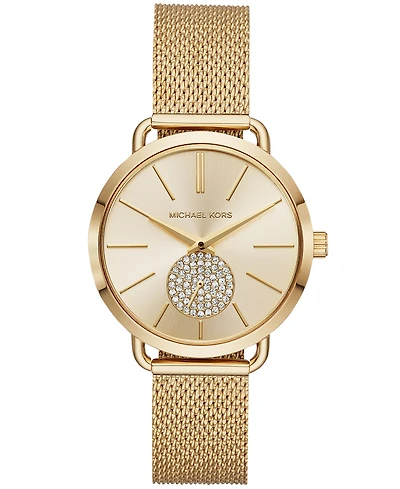 Michael Kors Women's Portia Gold-Tone Stainless Steel Mesh Bracelet Watch 37mm