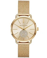 Michael Kors Women's Portia Gold-Tone Stainless Steel Mesh Bracelet Watch 37mm