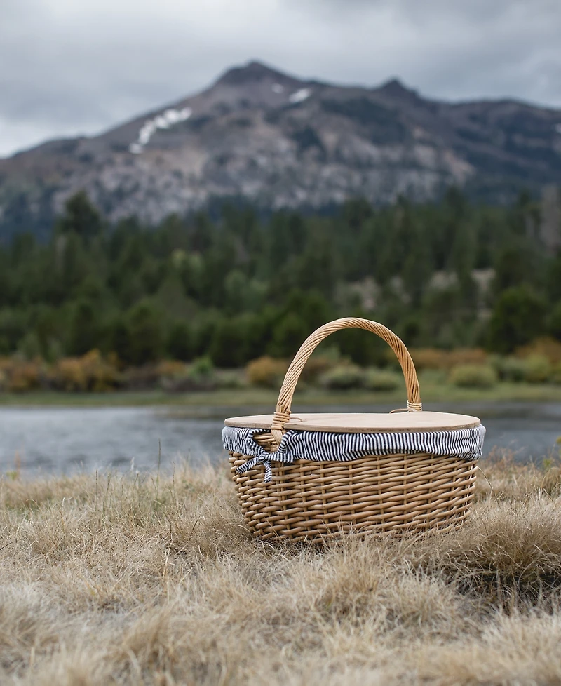 Picnic Time Country Navy & White Striped Picnic Basket