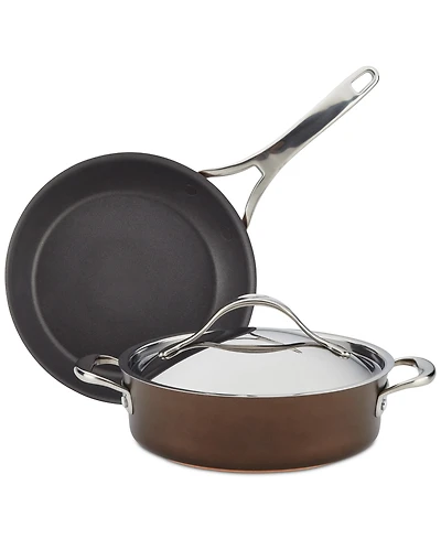 Anolon Nouvelle Copper Luxe Hard-Anodized Nonstick Cookware Set, 3-Piece, Sable