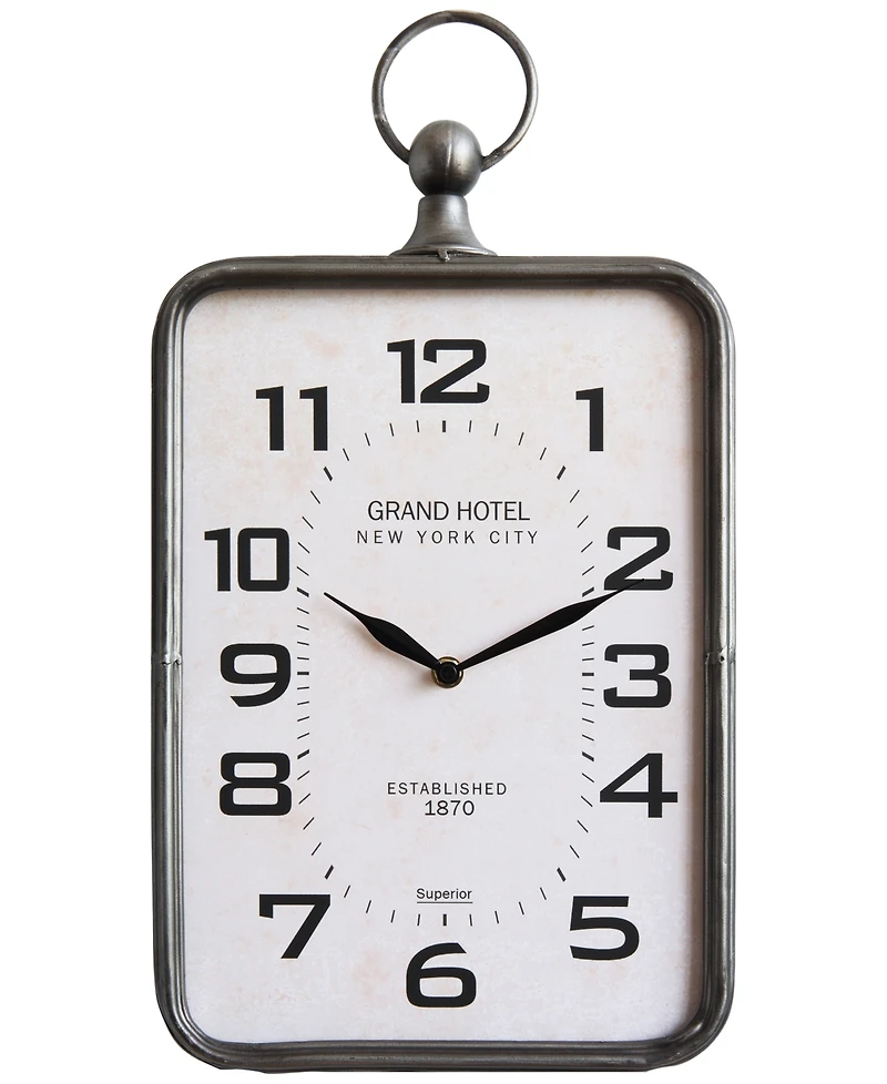 Rectangle Metal Hanging Wall Clock with Handle, Antique-Like Gold-Tone