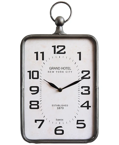 Rectangle Metal Hanging Wall Clock with Handle, Antique-Like Gold-Tone