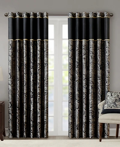 Madison Park Aubrey Jacquard Room Darkening Curtains, Faux Silk Paisley for Bedroom and Living Room, inch length 2 panels set