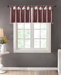 Madison Park Emilia Lightweight Faux Silk Valance With Beads, 26 inch valances for windows, Width 50 length 26 inches, Purple curtain with valance