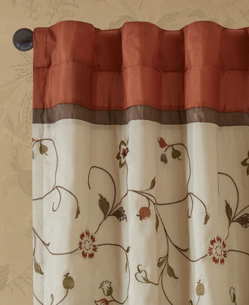 Serene Embroidered Room Darkening Curtain Panel for bedroom, Rob Pocket/Back Tab fit up to 1.25 inches rod Single Curtain Panel for Living Room, Width