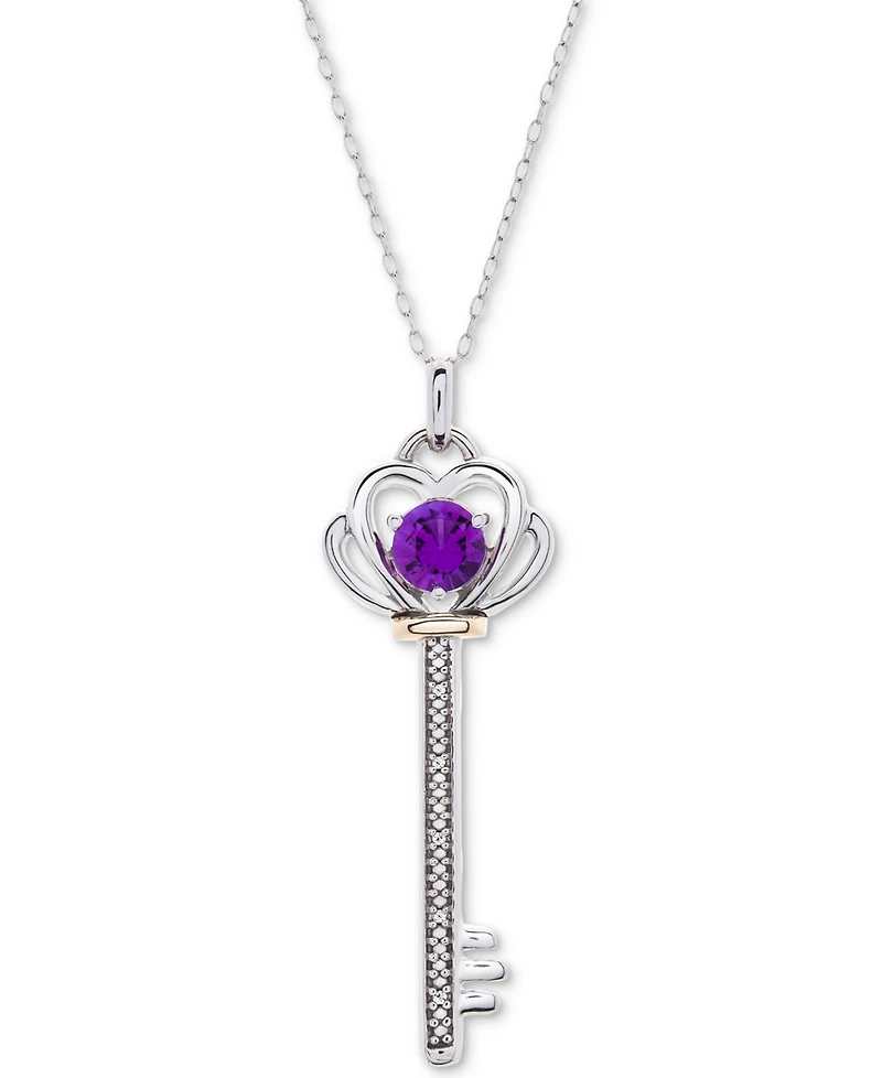 Lab-Grown Garnet (5/8 ct. t.w.) & Diamond Accent Key 18" Pendant Necklace Sterling Silver 10K Gold