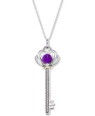 Lab-Grown Garnet (5/8 ct. t.w.) & Diamond Accent Key 18" Pendant Necklace Sterling Silver 10K Gold