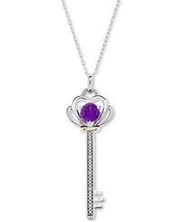 Lab-Grown Garnet (5/8 ct. t.w.) & Diamond Accent Key 18" Pendant Necklace Sterling Silver 10K Gold