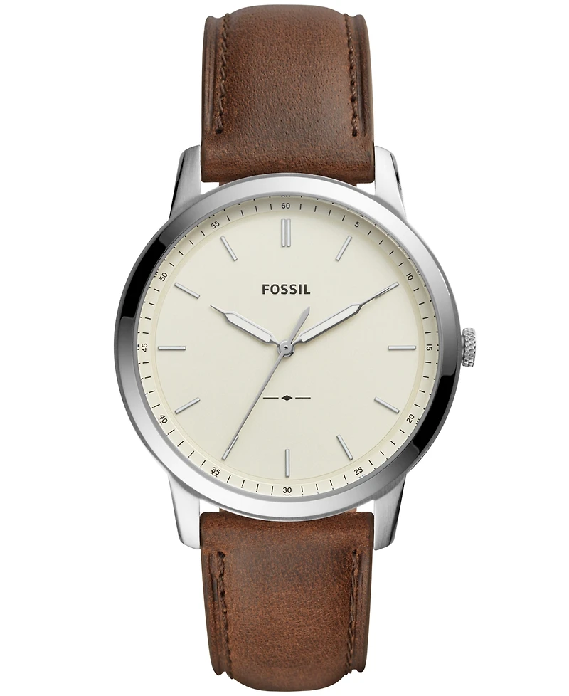 Fossil Men's Minimalist Brown Leather Strap Watch 44mm