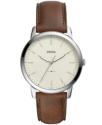 Fossil Men's Minimalist Brown Leather Strap Watch 44mm