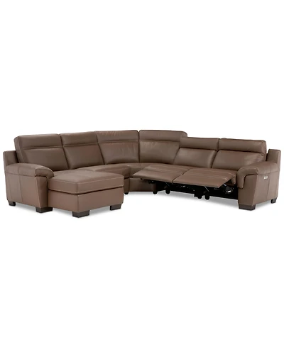 Closeout! Julius Ii 5-Pc. Leather Chaise Sectional Sofa With 2 Power Recliners, Headrests & Usb Outlet, Created for Macy's