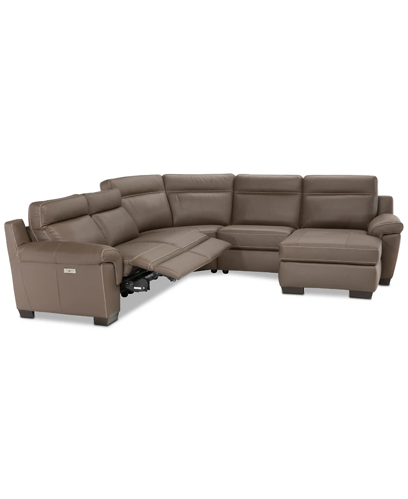 Closeout! Julius Ii 5-Pc. Leather Chaise Sectional Sofa With 2 Power Recliners, Power Headrests & Usb Power Outlet, Created for Macy's