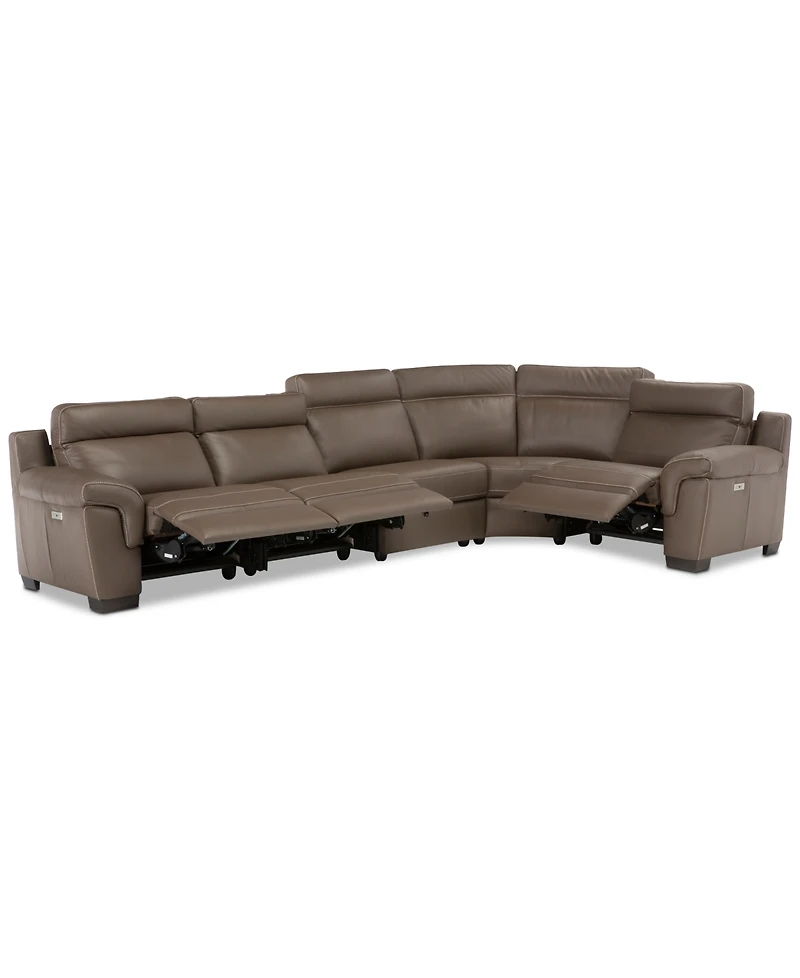 Closeout! Julius Ii 5-Pc. Leather Sectional Sofa With 3 Power Recliners, Power Headrests & Usb Power Outlet, Created for Macy's