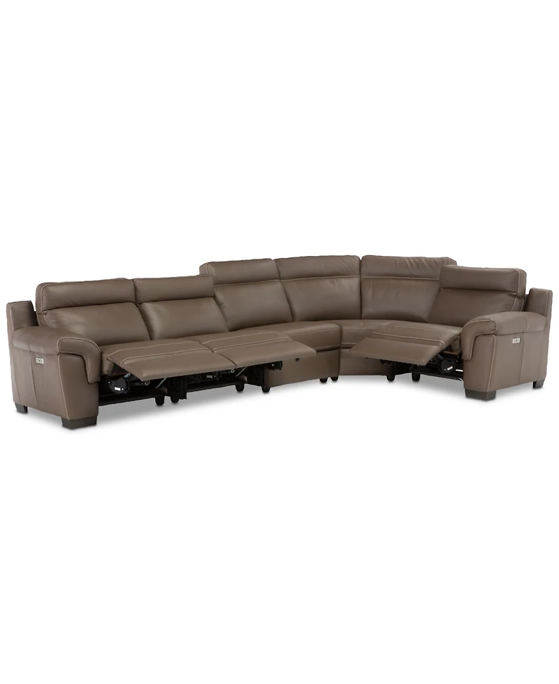 Closeout! Julius Ii 5-Pc. Leather Sectional Sofa With 3 Power Recliners, Power Headrests & Usb Power Outlet, Created for Macy's