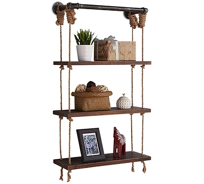 24" Brannon Modern Pine Wood Floating Wall Shelf in Gray and Walnut Finish