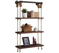 24" Brannon Modern Pine Wood Floating Wall Shelf in Gray and Walnut Finish