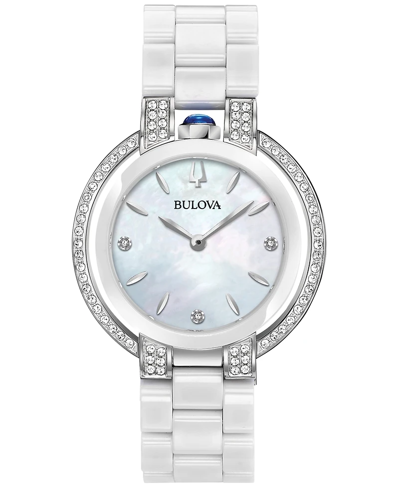 Bulova Women's Rubaiyat Diamond (1/3 ct. t.w.) Stainless Steel and White Ceramic Bracelet Watch 35mm