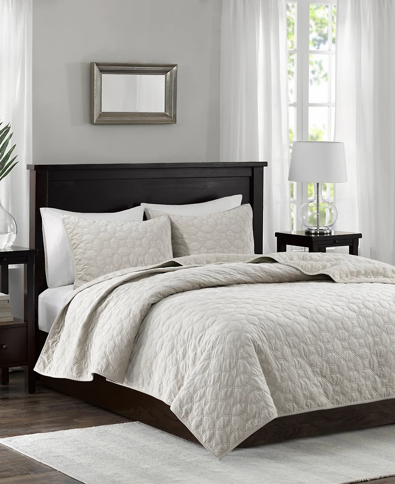 Madison Park Harper Quilted Velvet 3-Pc. Quilt Set