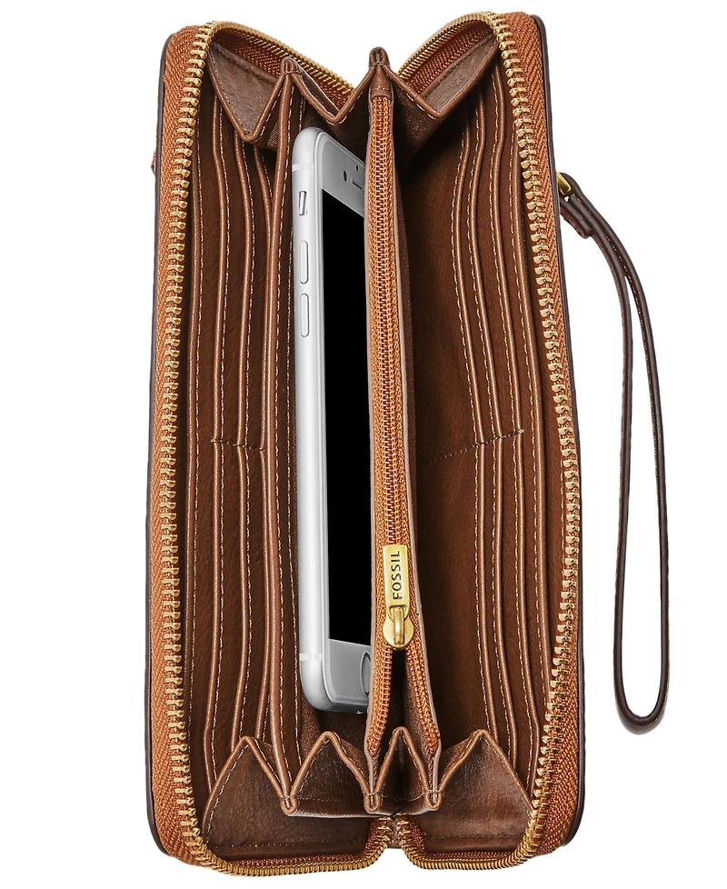 Fossil Logan Leather Rfid Zip Around Wallet Wristlet