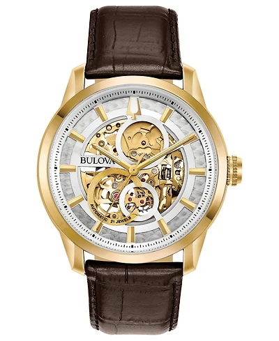 Bulova Men's Automatic Sutton Brown Leather Strap Watch 43mm