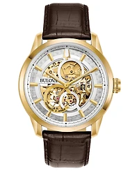 Bulova Men's Automatic Sutton Brown Leather Strap Watch 43mm
