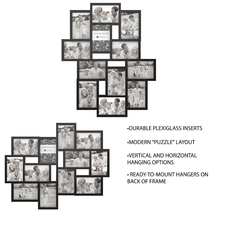 Collage Picture Frame with 12 Openings for 4x6 Photos by Lavish Home, Black