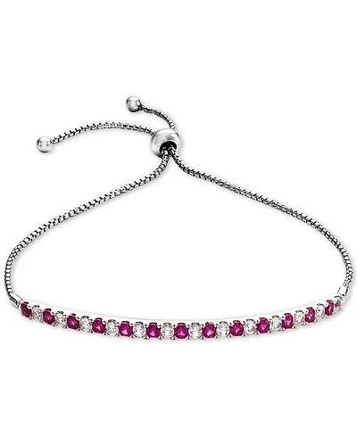 Lab-Grown Sapphire (5/8 ct. t.w) & White t.w.) Bolo Bracelet Sterling Silver (Also available Emerald, Ruby, Pink Sap