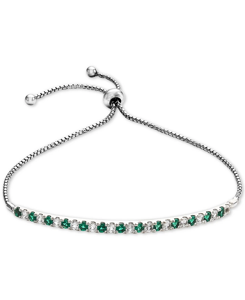 Lab-Grown Sapphire (5/8 ct. t.w) & White t.w.) Bolo Bracelet Sterling Silver (Also available Emerald, Ruby, Pink Sap