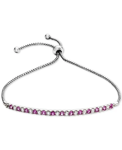 Lab-Grown Sapphire (5/8 ct. t.w) & White t.w.) Bolo Bracelet Sterling Silver (Also available Emerald, Ruby, Pink Sap