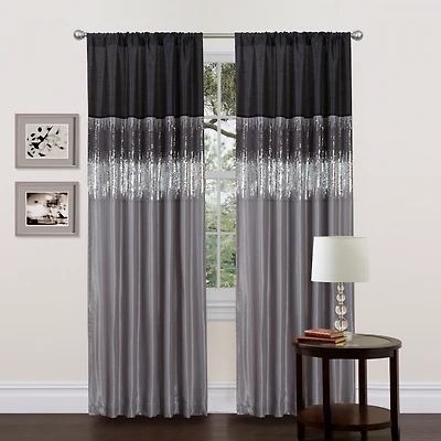 Lush Decor Night Sky Window Curtain Panel, Single 42"W x 84"L Black & Gray - Sequin Backdrop Curtain