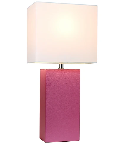 Elegant Designs Modern Leather Table Lamp with White Fabric Shade