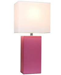 Elegant Designs Modern Leather Table Lamp with White Fabric Shade