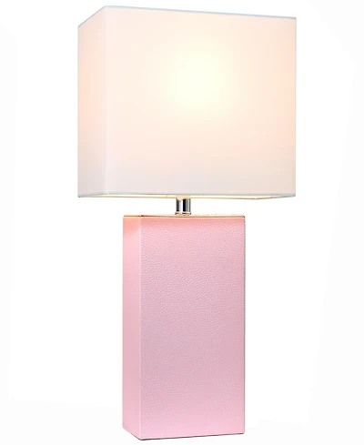 Elegant Designs Modern Leather Table Lamp with White Fabric Shade