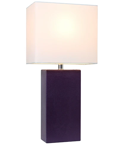 Elegant Designs Modern Leather Table Lamp with White Fabric Shade