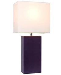 Elegant Designs Modern Leather Table Lamp with White Fabric Shade