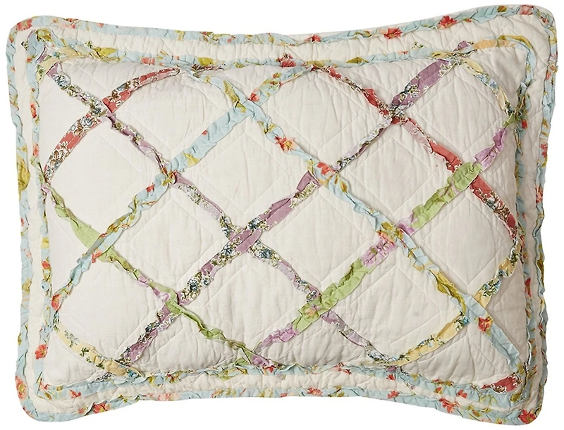 Laura Ashley Ruffle Garden Appliqued Diamond Cotton Sham, Standard