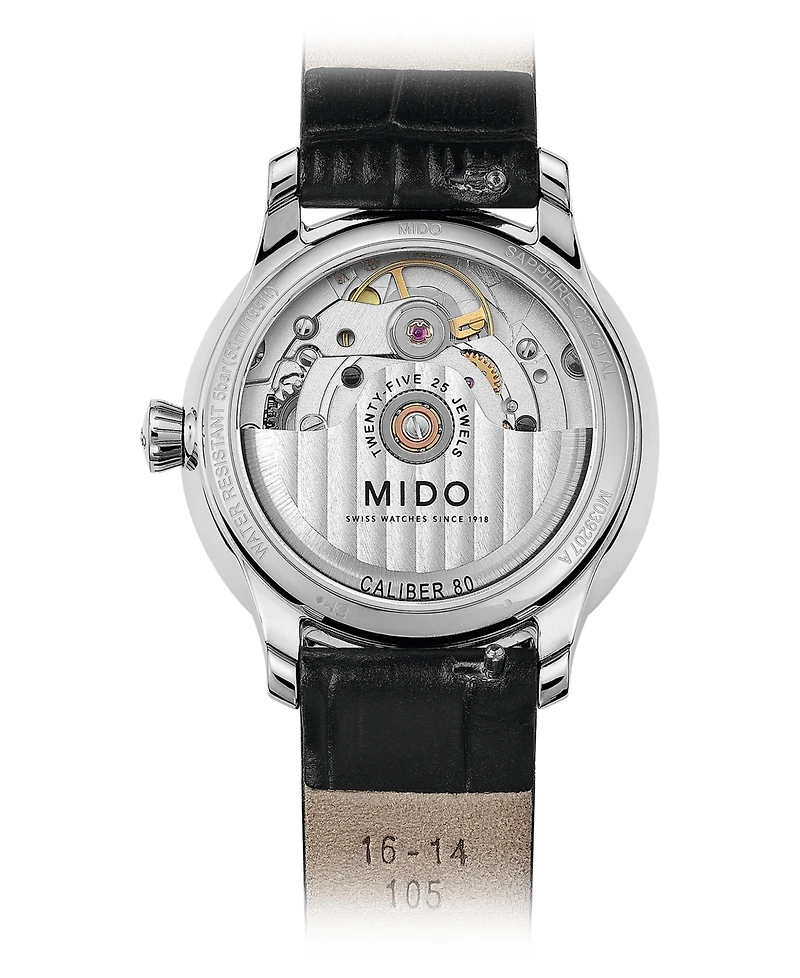 Mido Women's Swiss Automatic Baroncelli Ii Diamond-Accent Black Synthetic Leather Strap Watch 27.9mm