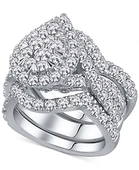 3-Pc. Diamond Pear Cluster Bridal Set (2 ct. t.w.) in 14k White Gold