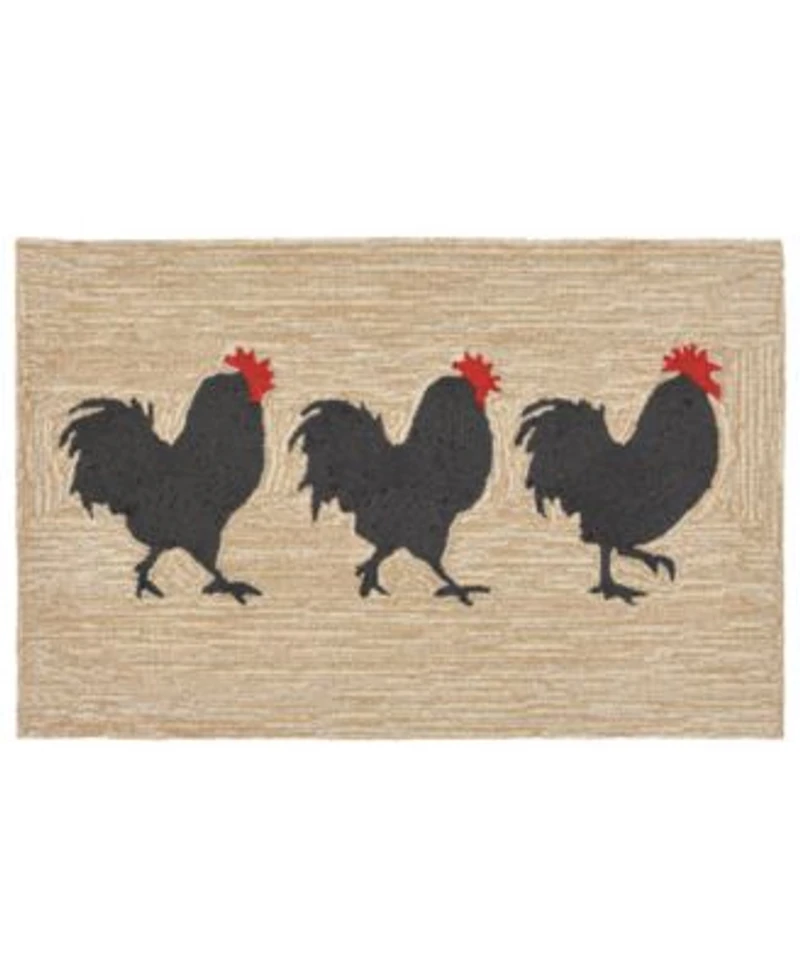Liora Manne Front Porch Indoor Outdoor Roosters Neutral Area Rugs