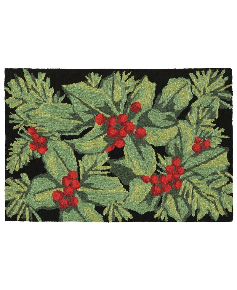 Liora Manne Front Porch Indoor/Outdoor Hollyberries Black 2' x 3' Area Rug