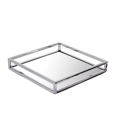 Classic Touch Large Square Mirrored Tray with Chrome Rails