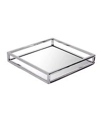Classic Touch Large Square Mirrored Tray with Chrome Rails