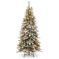 National Tree 7.5' Snowy Mountain Pine Slim Hinged Tree with 500 Clear Lights