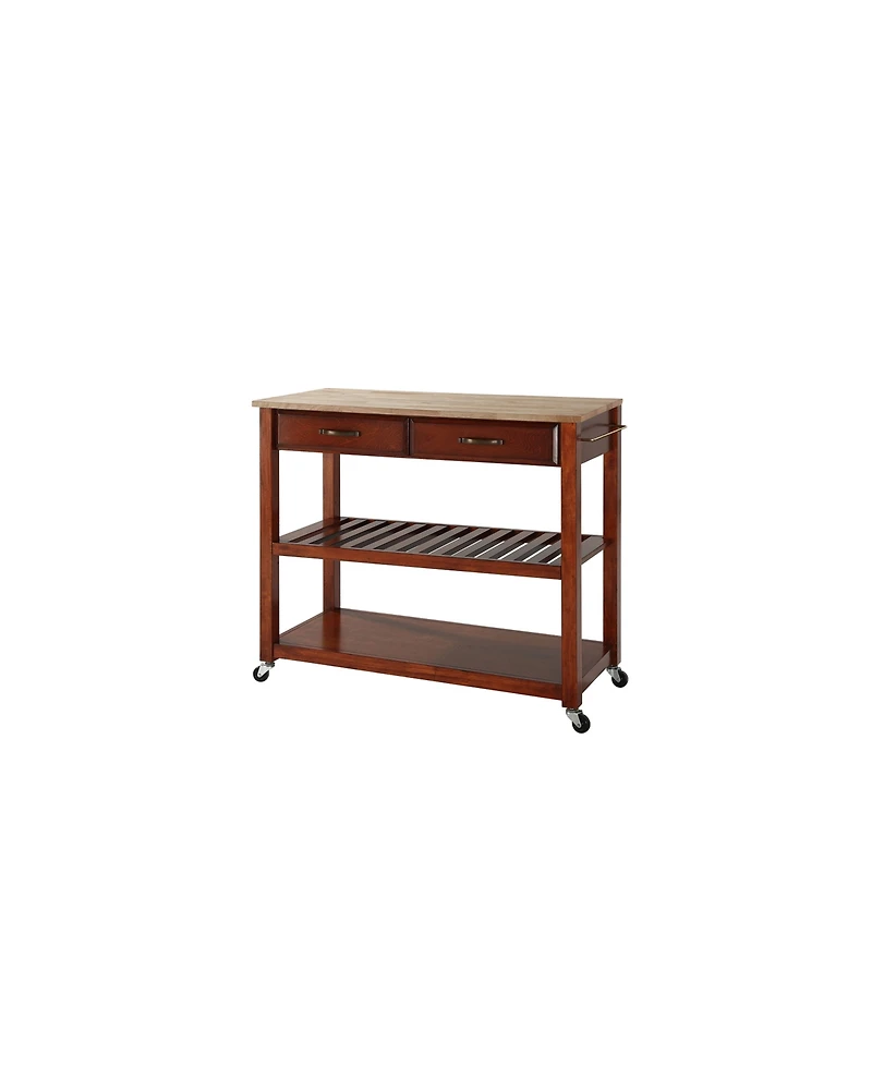 Natural Wood Top Kitchen Cart Island With Optional Stool Storage