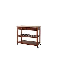 Natural Wood Top Kitchen Cart Island With Optional Stool Storage