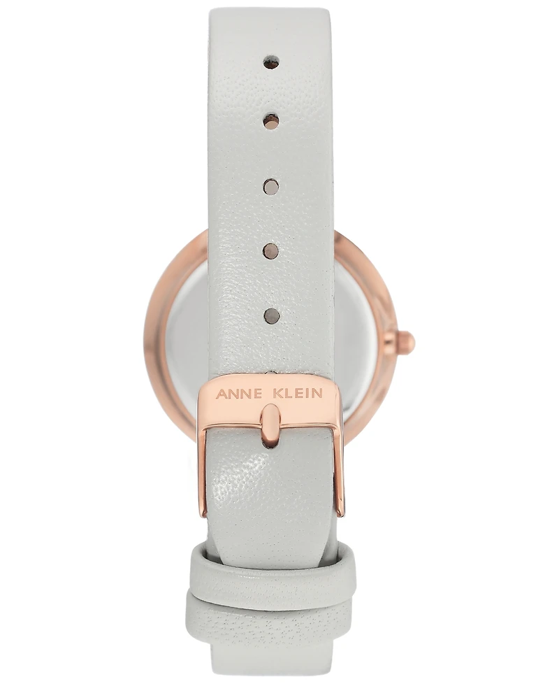 Anne Klein Women's Light Gray Leather Strap Watch 32mm