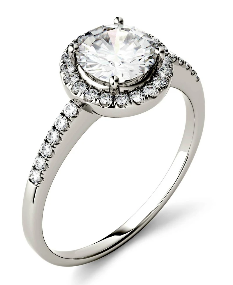 Moissanite Round Halo Ring (1-1/3 ct. t.w. Diamond Equivalent) 14k Gold or White Rose